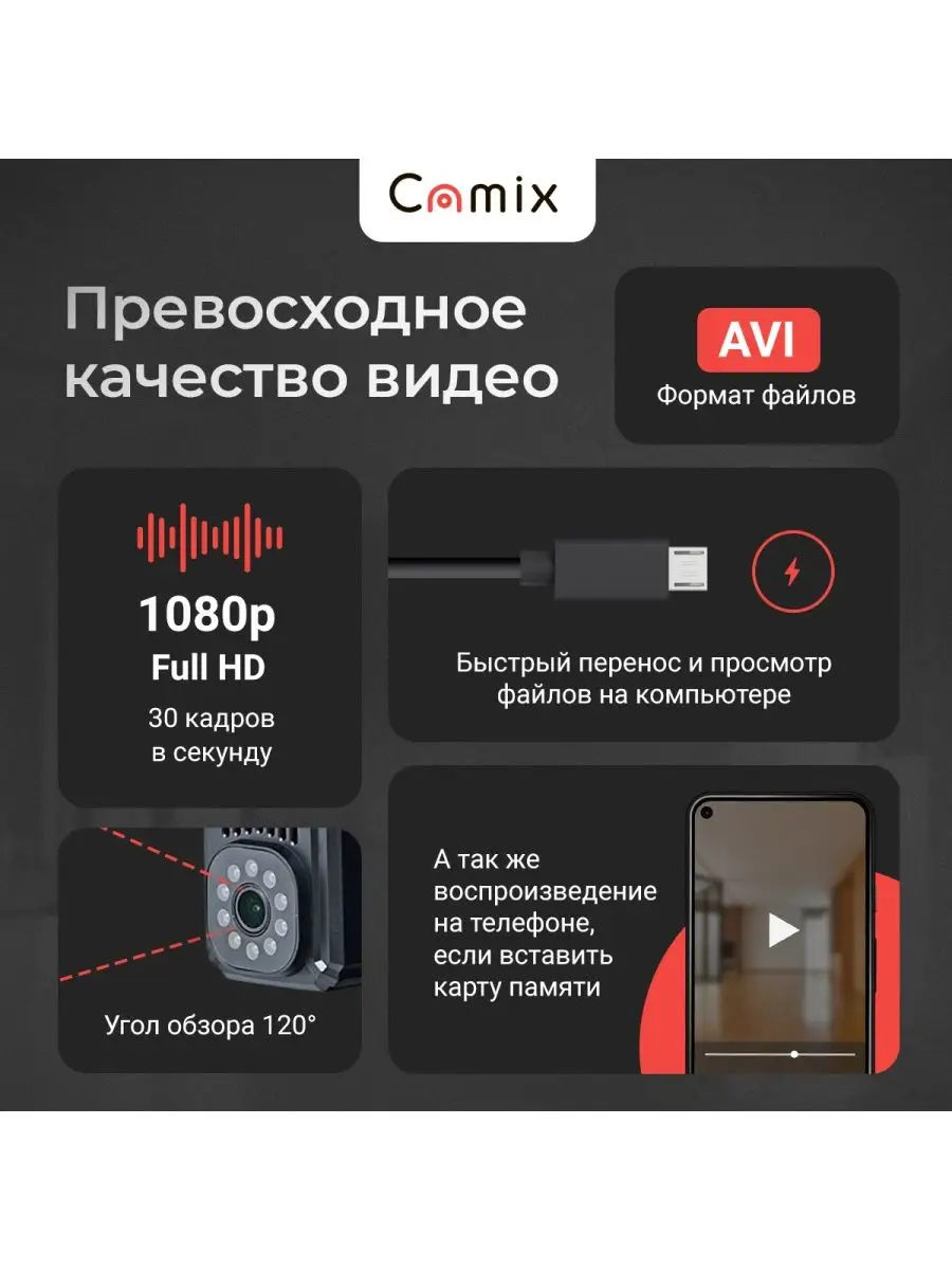 Скрытая камера видеонаблюдения Camix DV170, мини видеокамера Camix 99389063  купить за 4 365 ₽ в интернет-магазине Wildberries