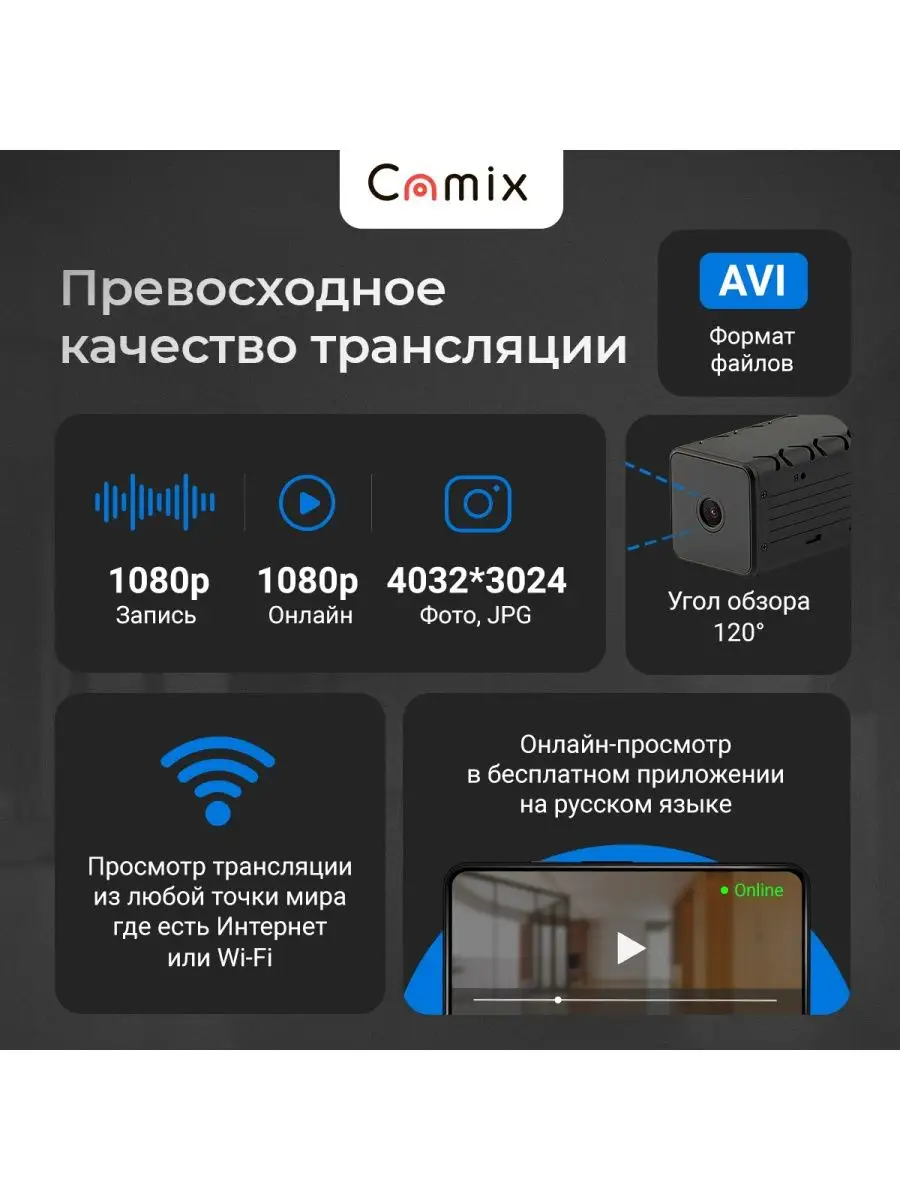 Скрытая камера видеонаблюдения Wi-Fi Q12S мини IP умный дом Camix 99407176  купить за 5 208 ₽ в интернет-магазине Wildberries