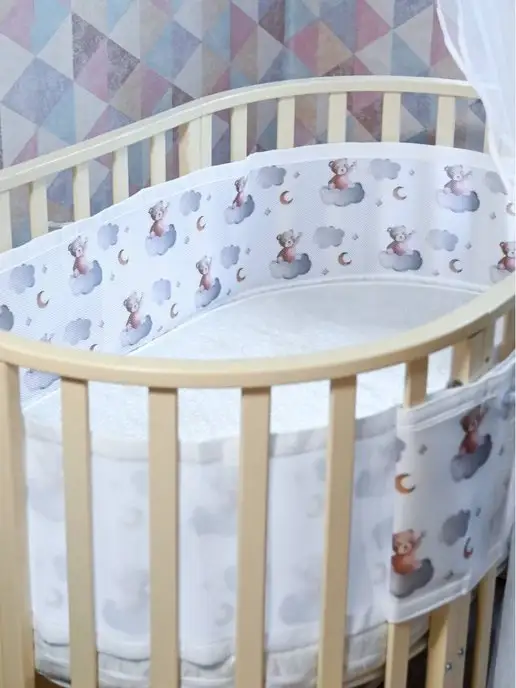 ZabavaShop Защитный бортик сетка на детскую кроватку, коричневый, фото 6