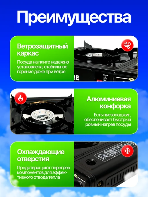 TeploStore Газовая плита туристическая с пьезоподжигом, вариант, фото 7