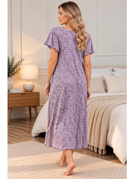 ROYAL TEXTIL Ночнушка длинная большие размеры хлопок с рукавом, фиолетовый, фото 4