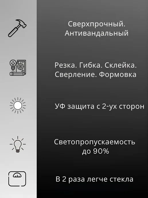 ИМпласт Оргстекло. Монолитный поликарбонат 2мм. 1,0х0,5м. Прозрачный, вариант, фото 8