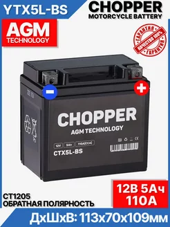 Аккумулятор Мото AGM 12В 5 А ч СТ1205, YTX5L-BS Chopper 99845399 купить за 1 313 ₽ в интернет-магазине Wildberries