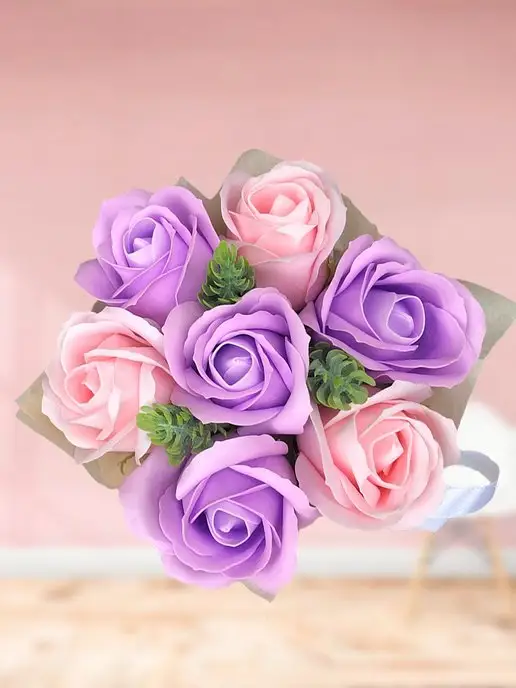 Lady Roses Букет из мыла, мыльных роз, подарок маме на 8 марта, фиолетовый, фото 3