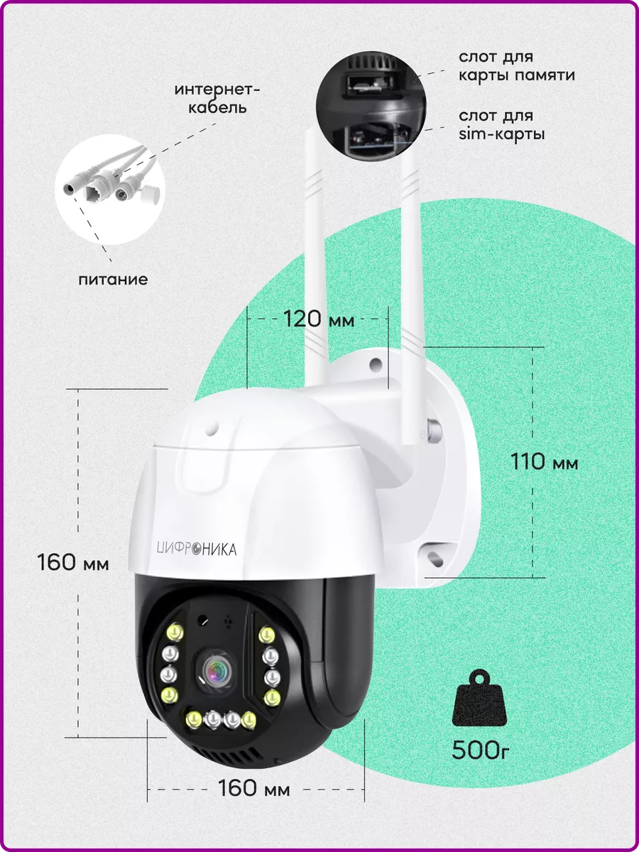 Камера видеонаблюдения уличная ip от 4G сим карты 3MP Цифроника 99884072  купить за 2 697 ₽ в интернет-магазине Wildberries