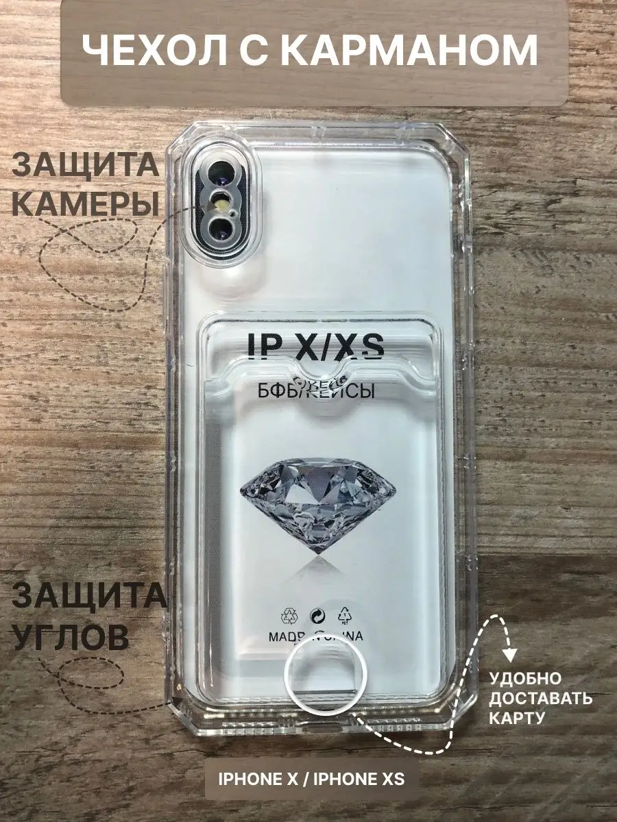 Прозрачный чехол iPhone X Xs с карманом s-market 99946093 купить в  интернет-магазине Wildberries